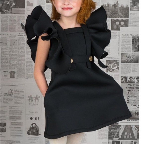 Moque Black Ruffle Dress with Gold Buttons - Picture 2 of 2